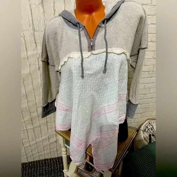 Free People VINTAGE RARE Layered Handkerchief Hoodie Boho M MFRP $148 NWT - Picture 4 of 5